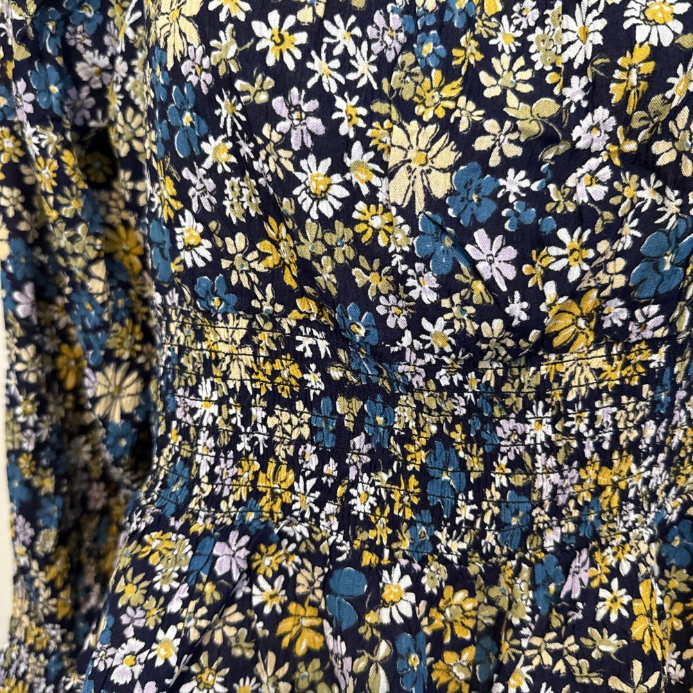 Patrons of Peace Women Medium Blouse Navy Floral Peplum Long Sleeve Peasant NWOT - Picture 2 of 8